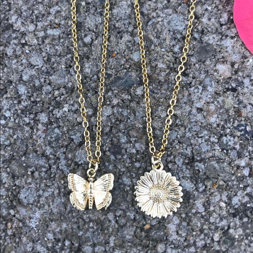 18k Gold Butterfly necklace & Gold daisy Necklace